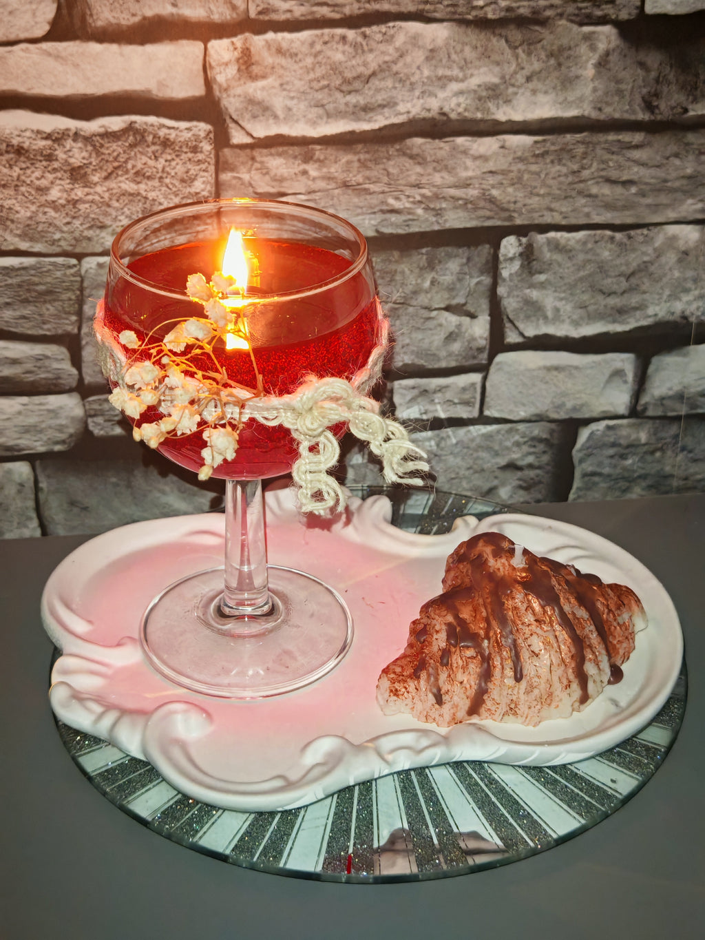 Festive Wine Glass and Croissant Candles