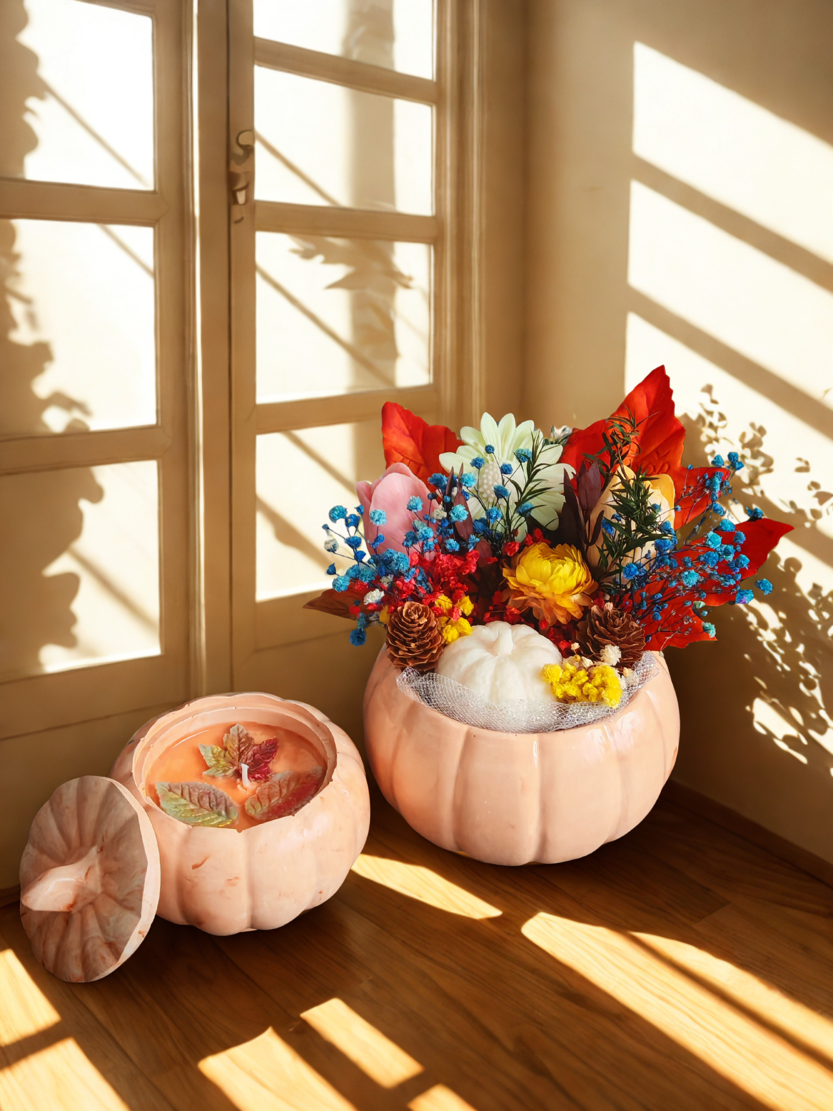 Autumn Pumpkin Bouquet & Candle Set
