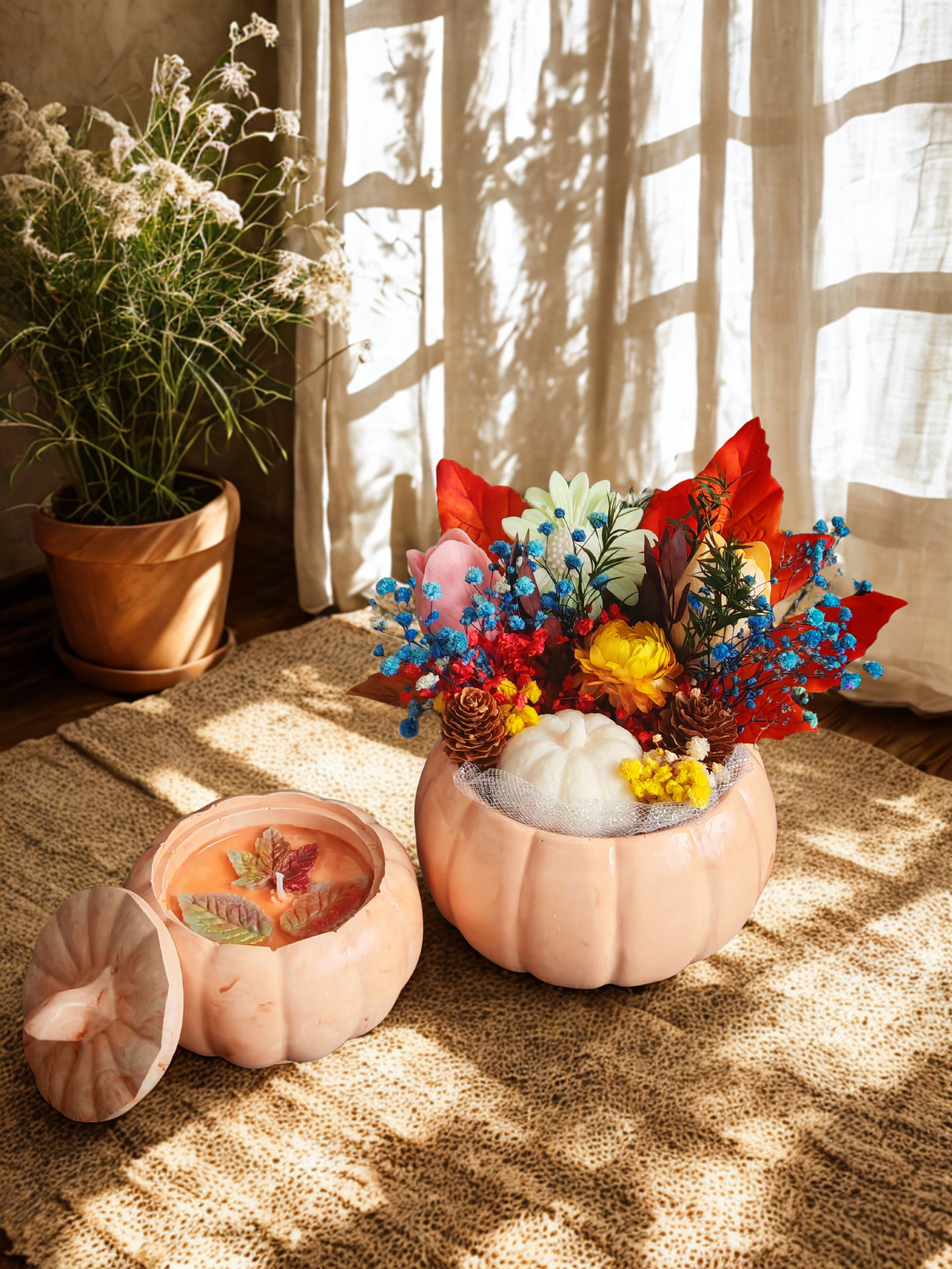 Autumn Pumpkin Bouquet & Candle Set