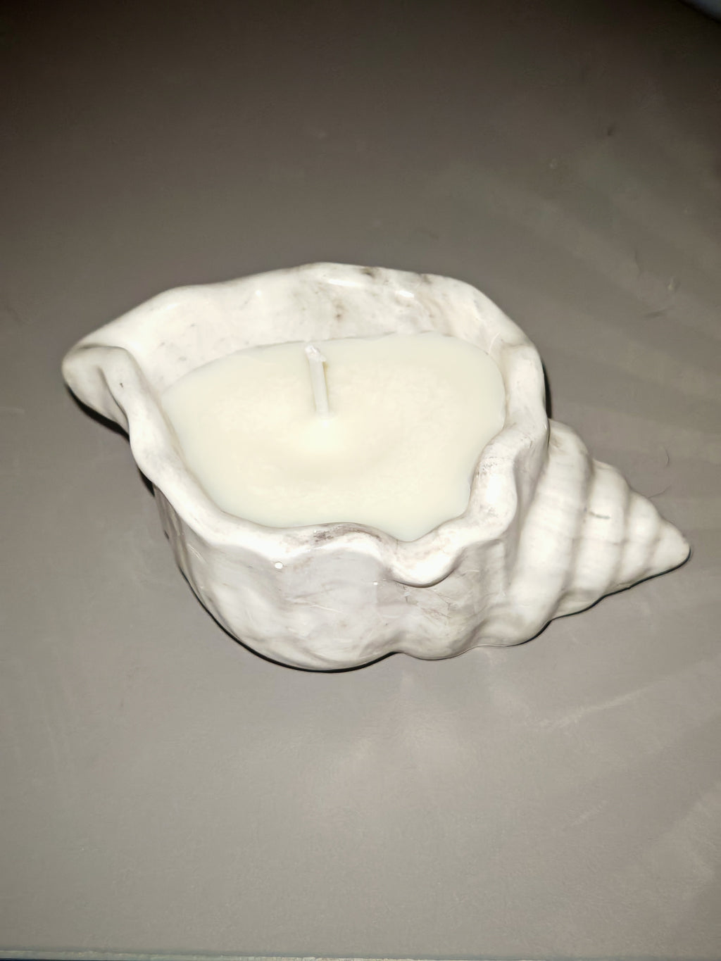 Artistic Marble Face Pot with Flowers & Shell Candle Set