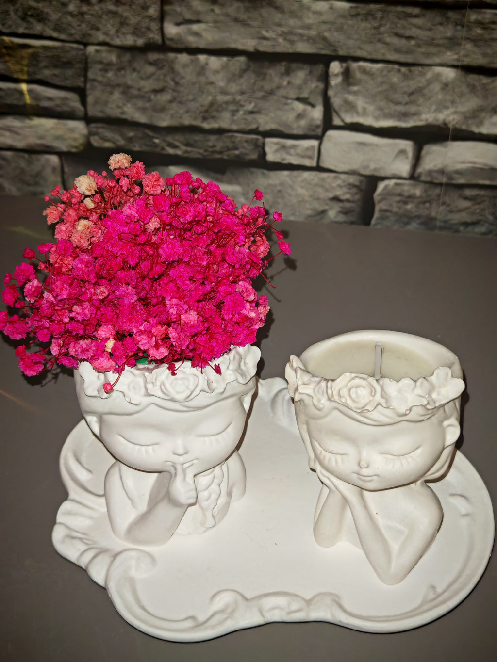 Enchanted White Girl Vase & Candle Set