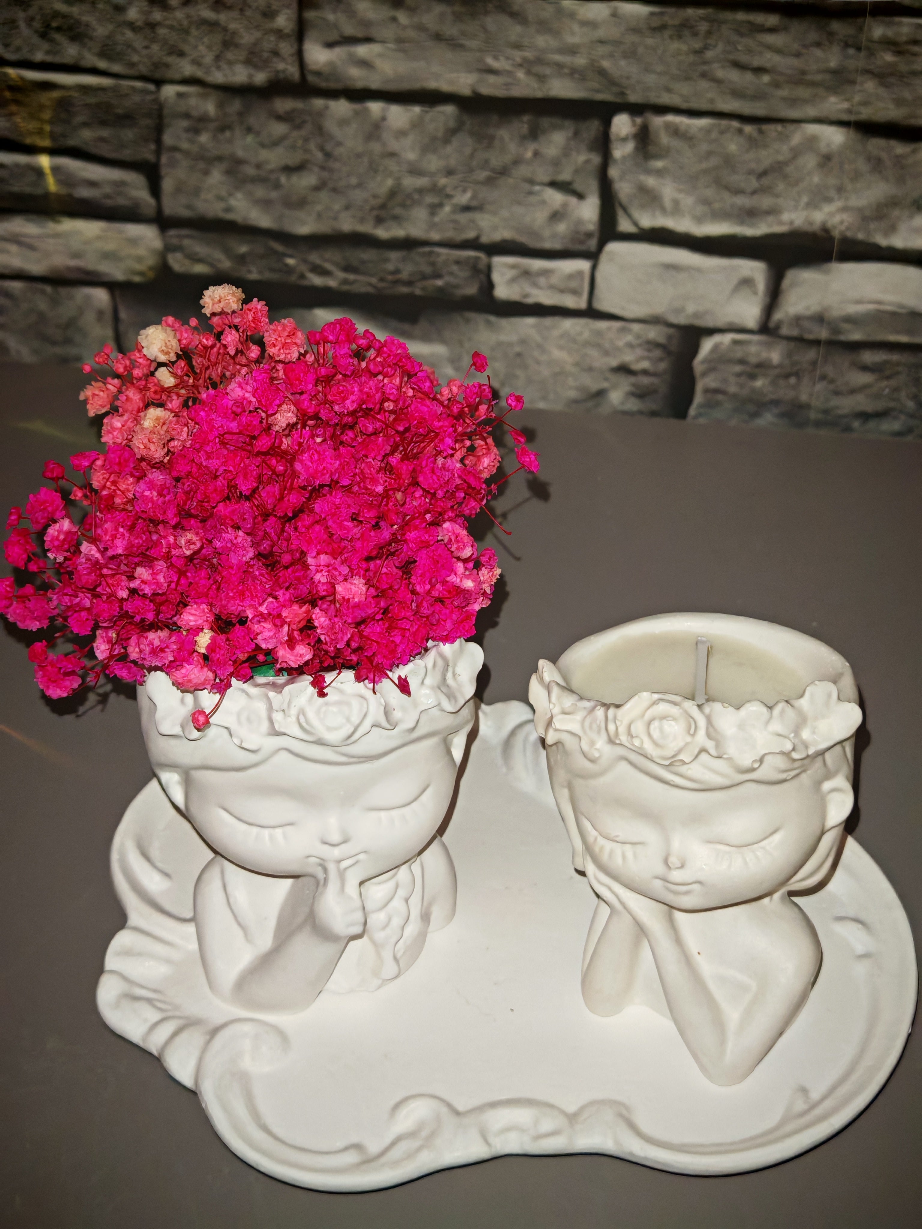 Enchanted White Girl Vase & Candle Set