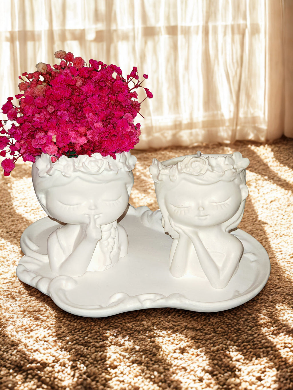 Enchanted White Girl Vase & Candle Set