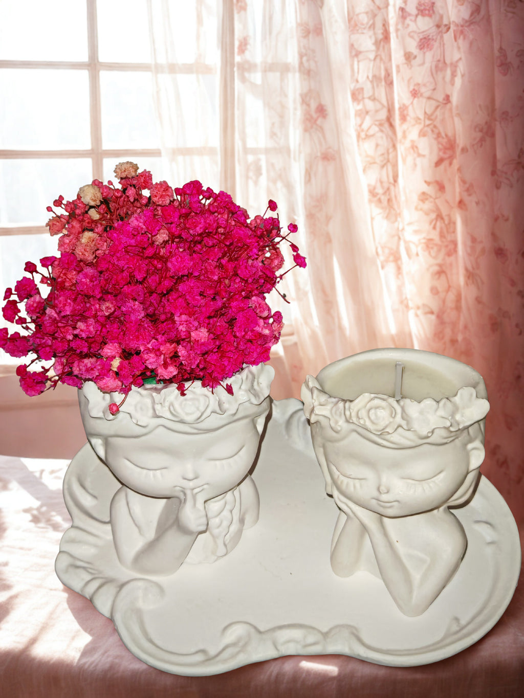 Enchanted White Girl Vase & Candle Set