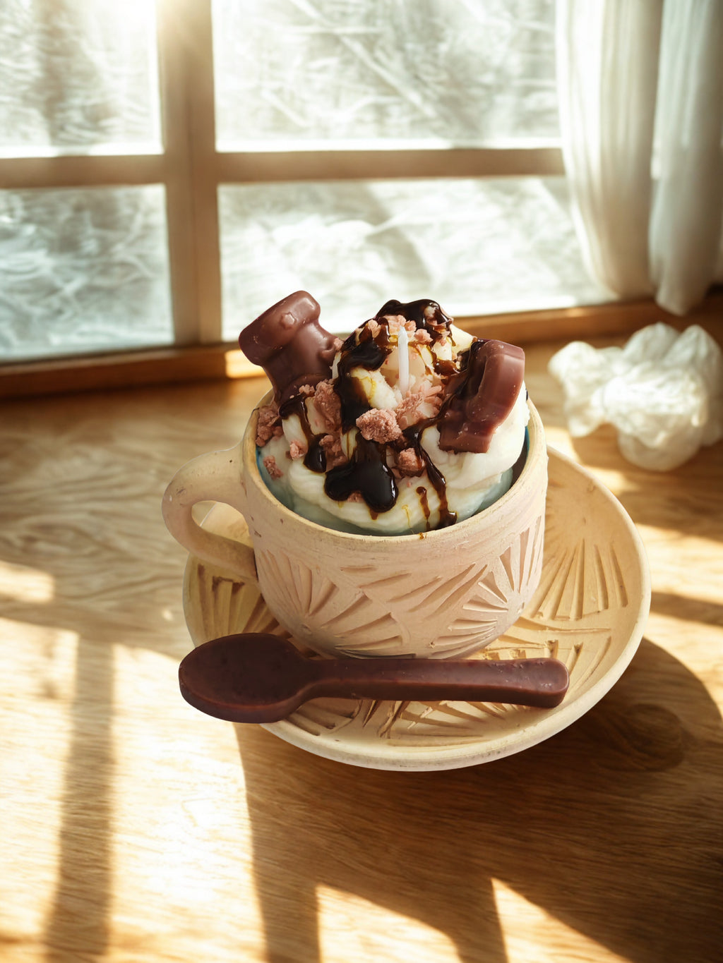 Coffee Soy Candle Gift Set -  Ceramic Cup & Strawberry Muffin Candle