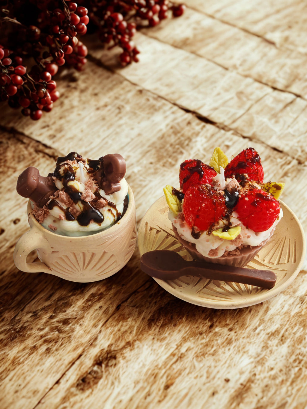 Coffee Soy Candle Gift Set -  Ceramic Cup & Strawberry Muffin Candle