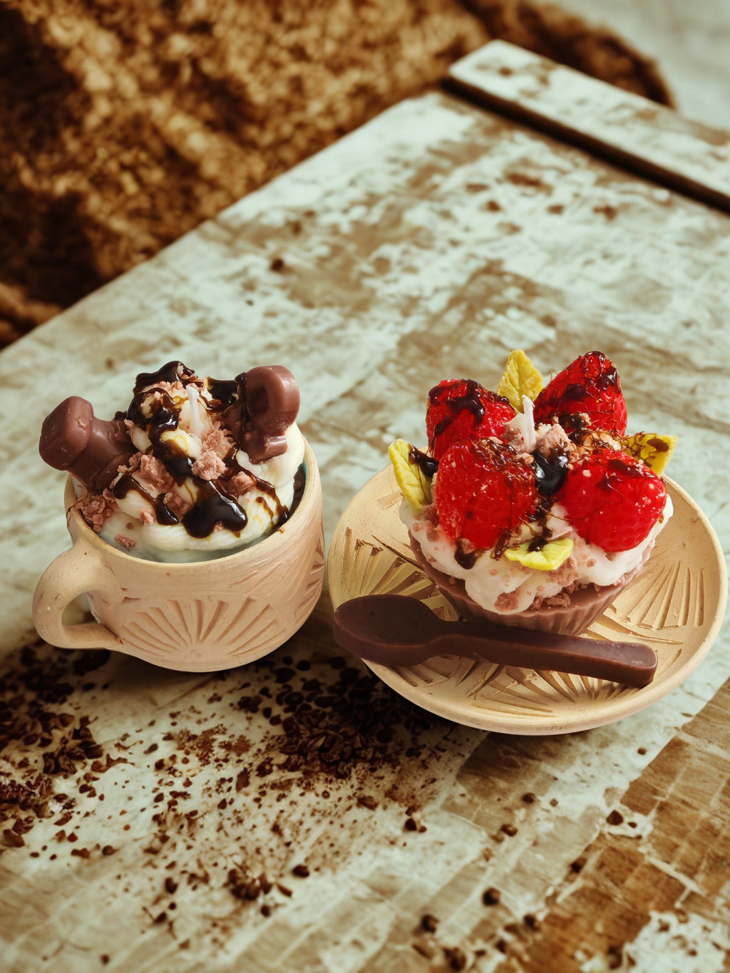 Coffee Soy Candle Gift Set -  Ceramic Cup & Strawberry Muffin Candle