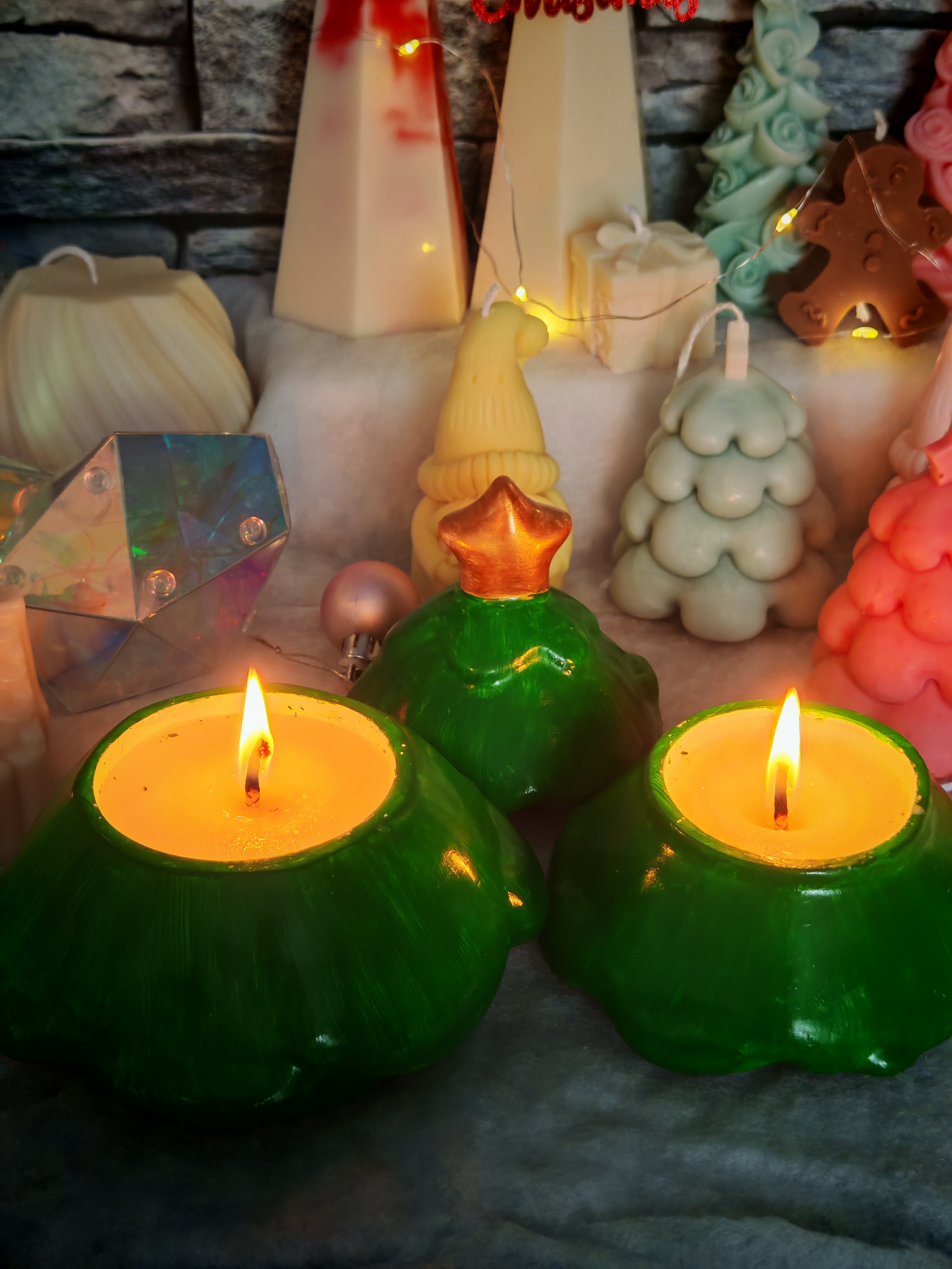 Christmas Tree Candle Duo - Handmade Gypsum & Soy Wax Set