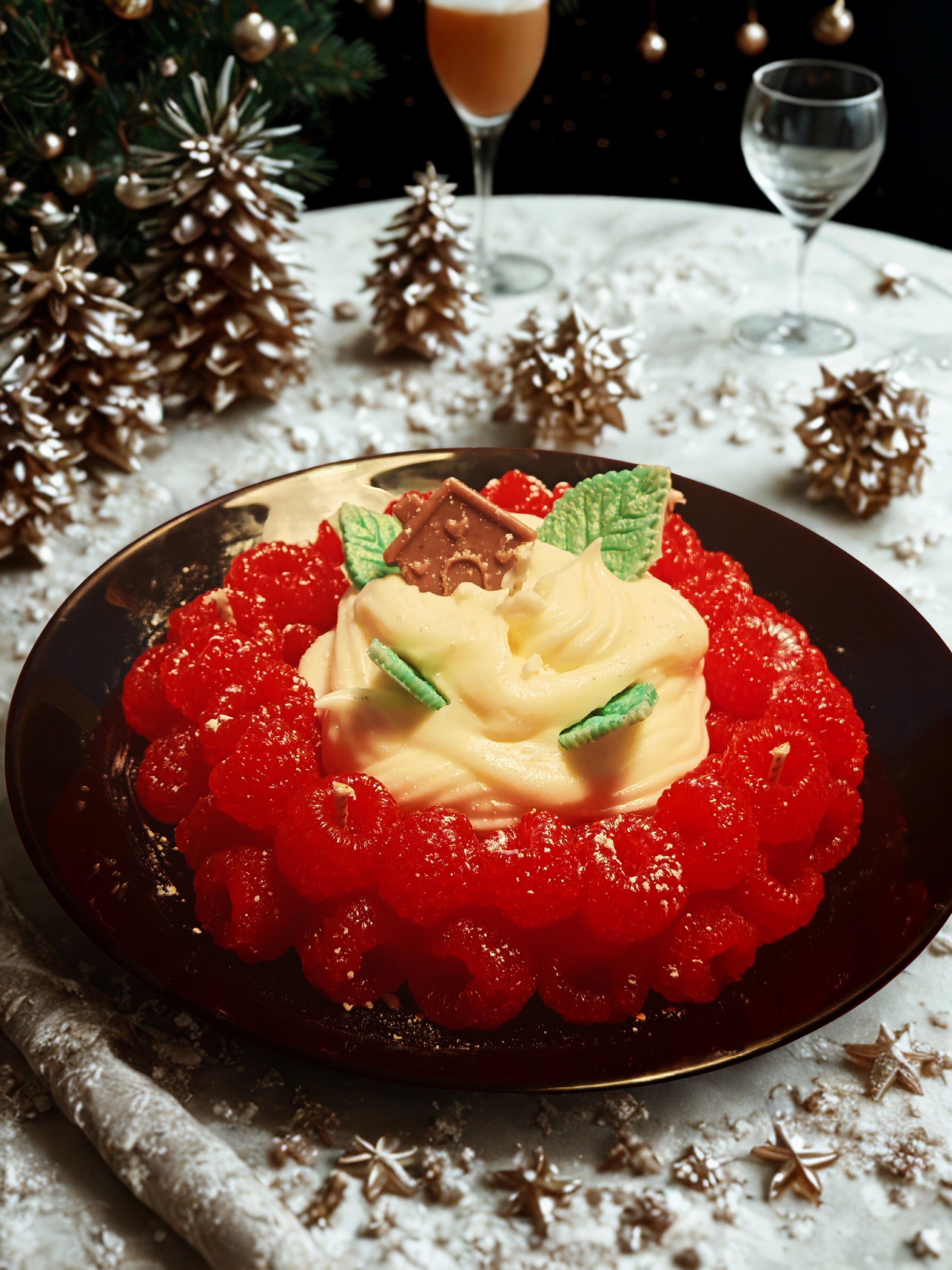 Christmas Raspberry Art Candle - Handmade Gel & Soy Wax Decoration