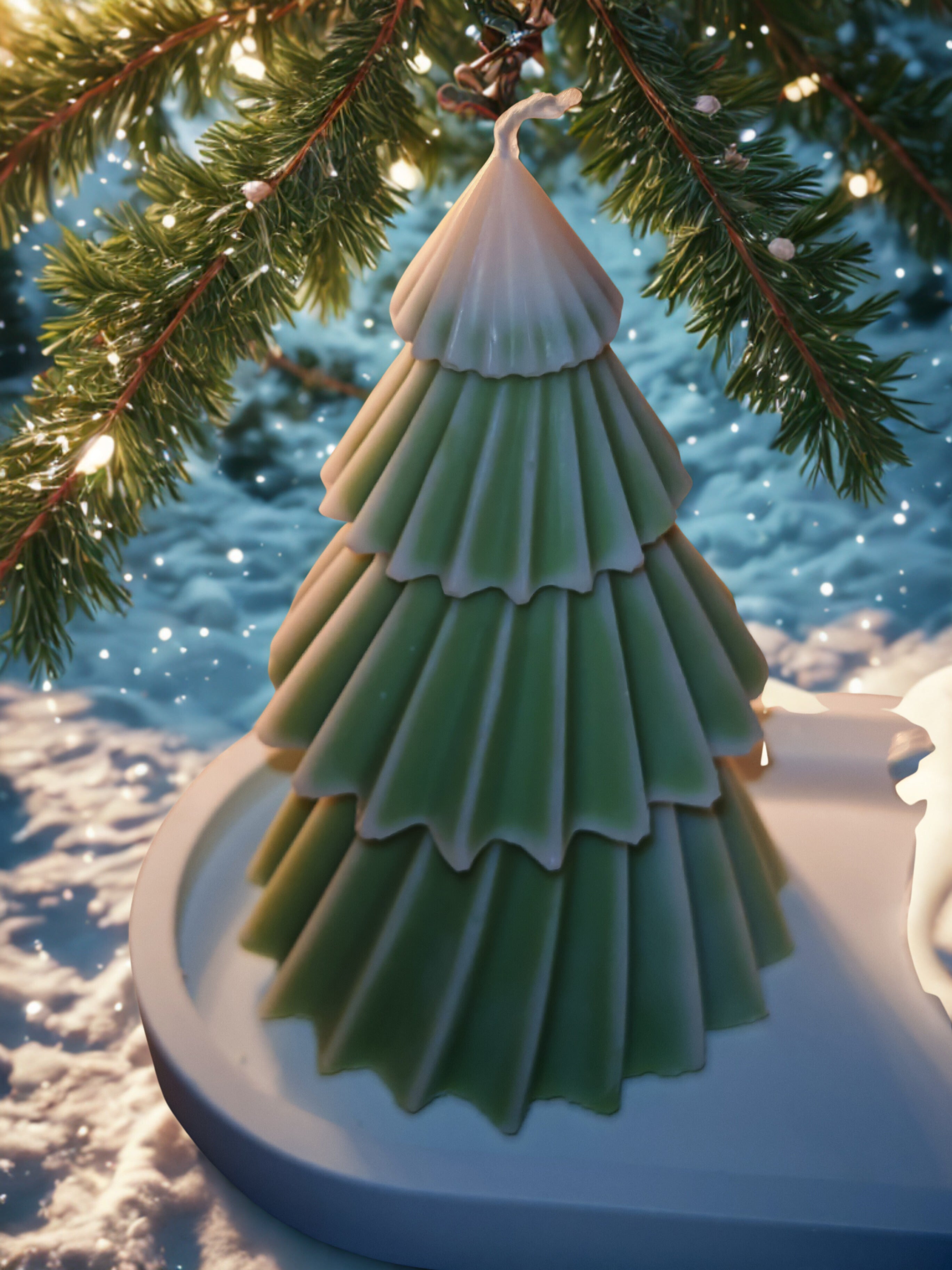 Christmas Tree Candle &amp; Ceramic Nativity Set - Handmade Holiday Decoration