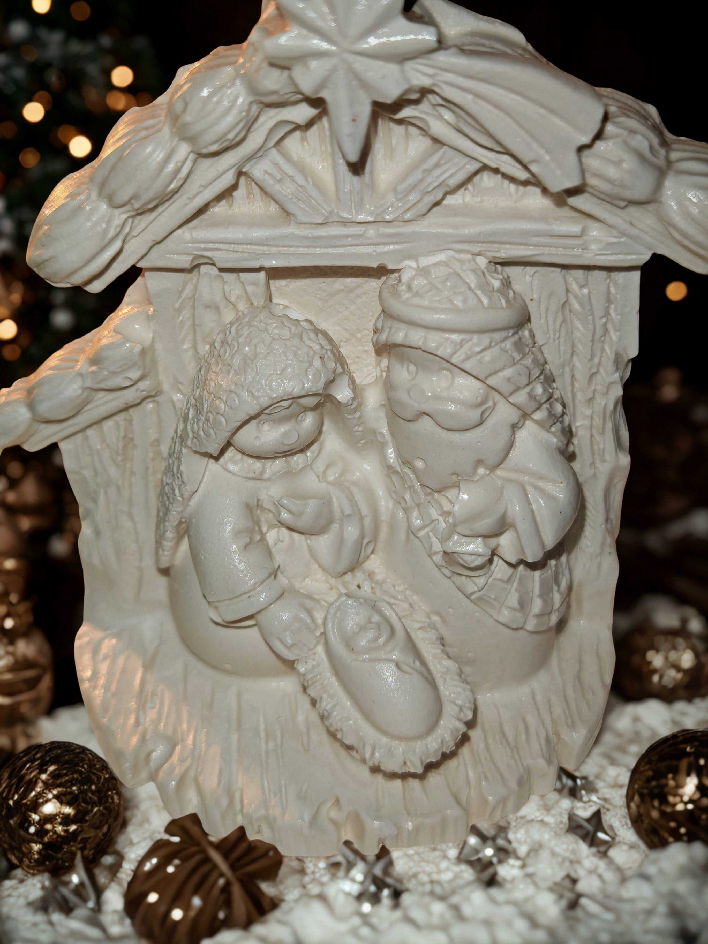 Christmas Tree Candle &amp; Ceramic Nativity Set - Handmade Holiday Decoration
