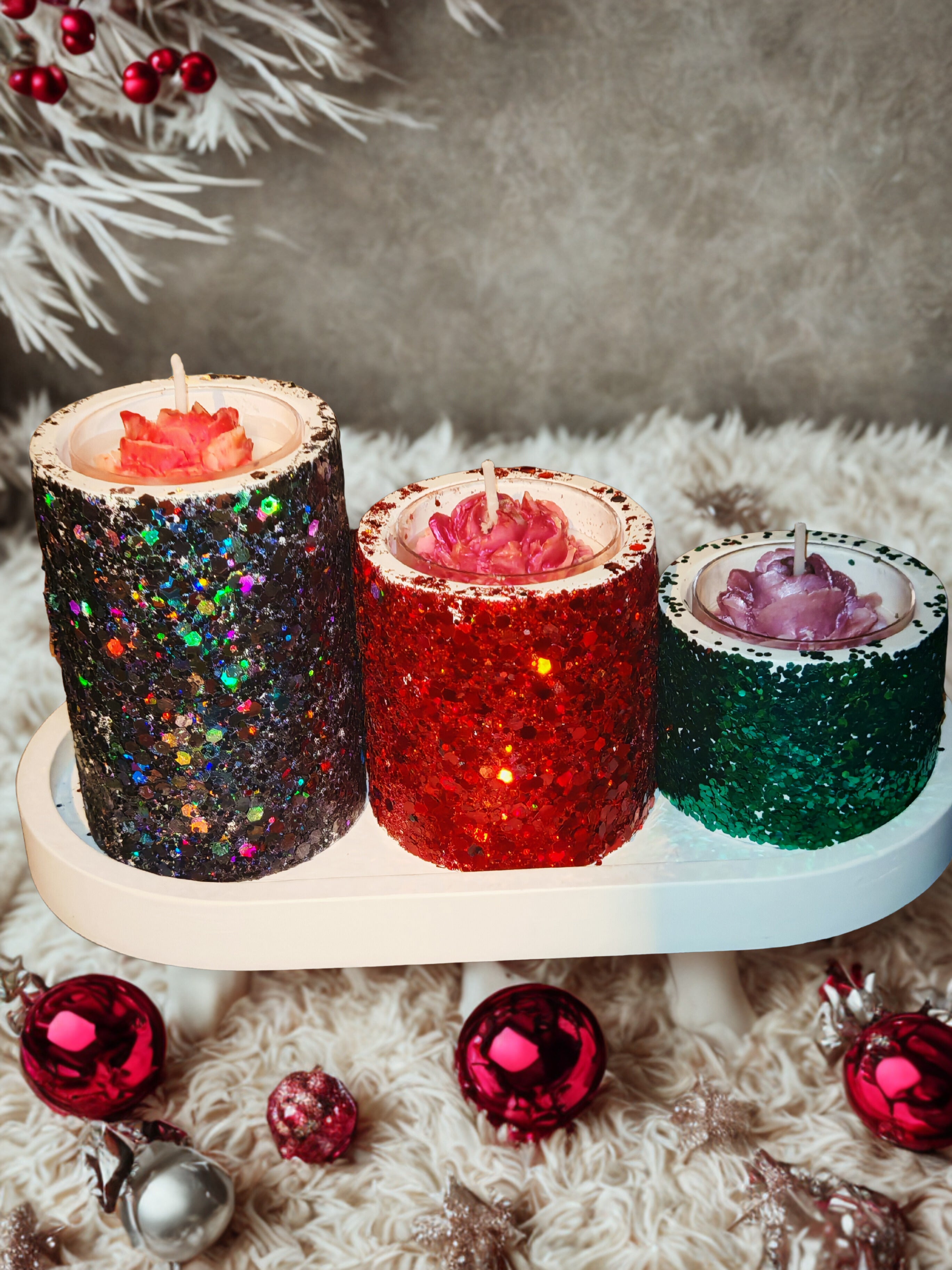 Christmas Nativity Tealight Holders on Ceramic Gypsum Tray