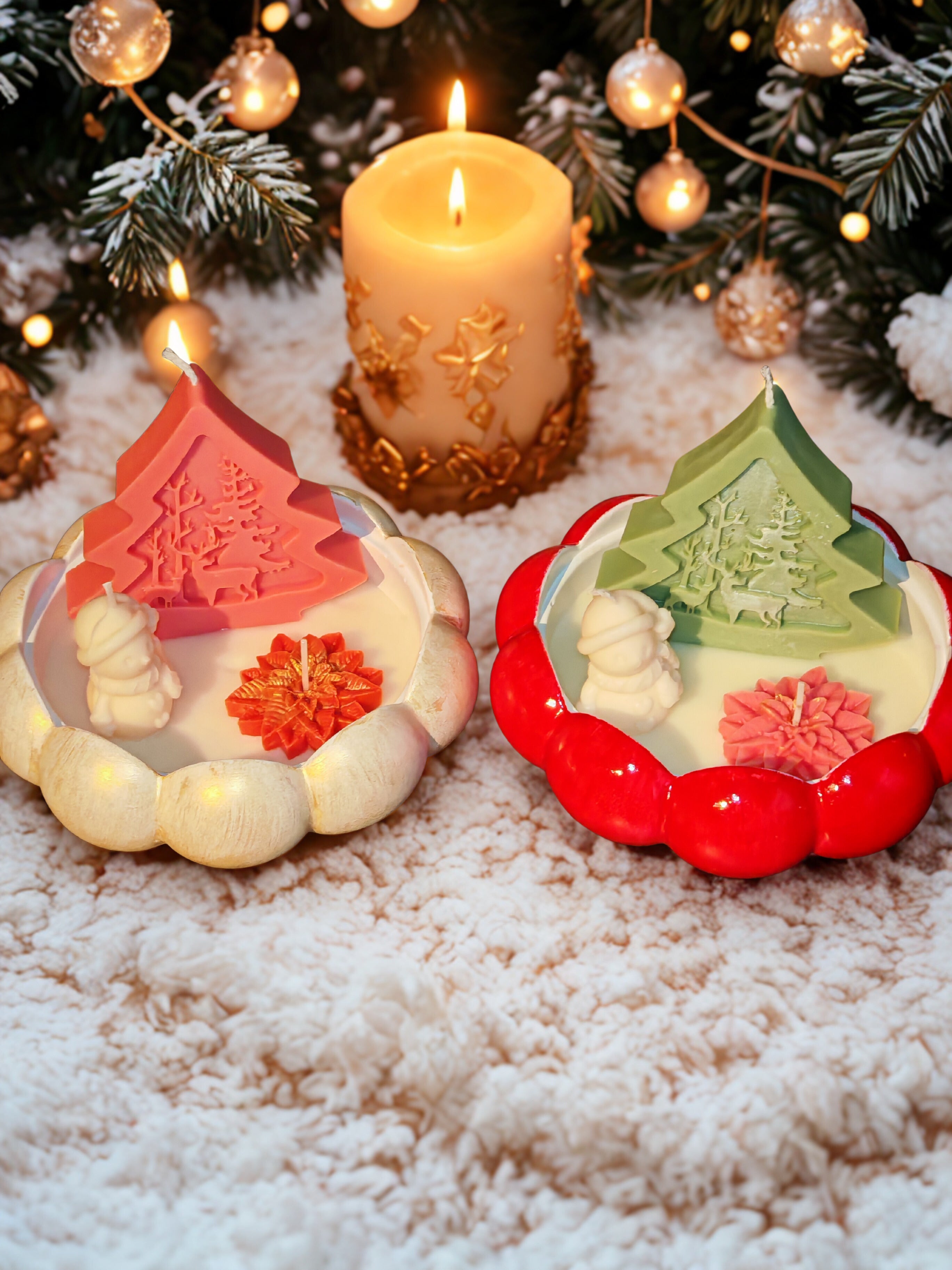 Christmas Candle in Ceramic Gypsum Bowl