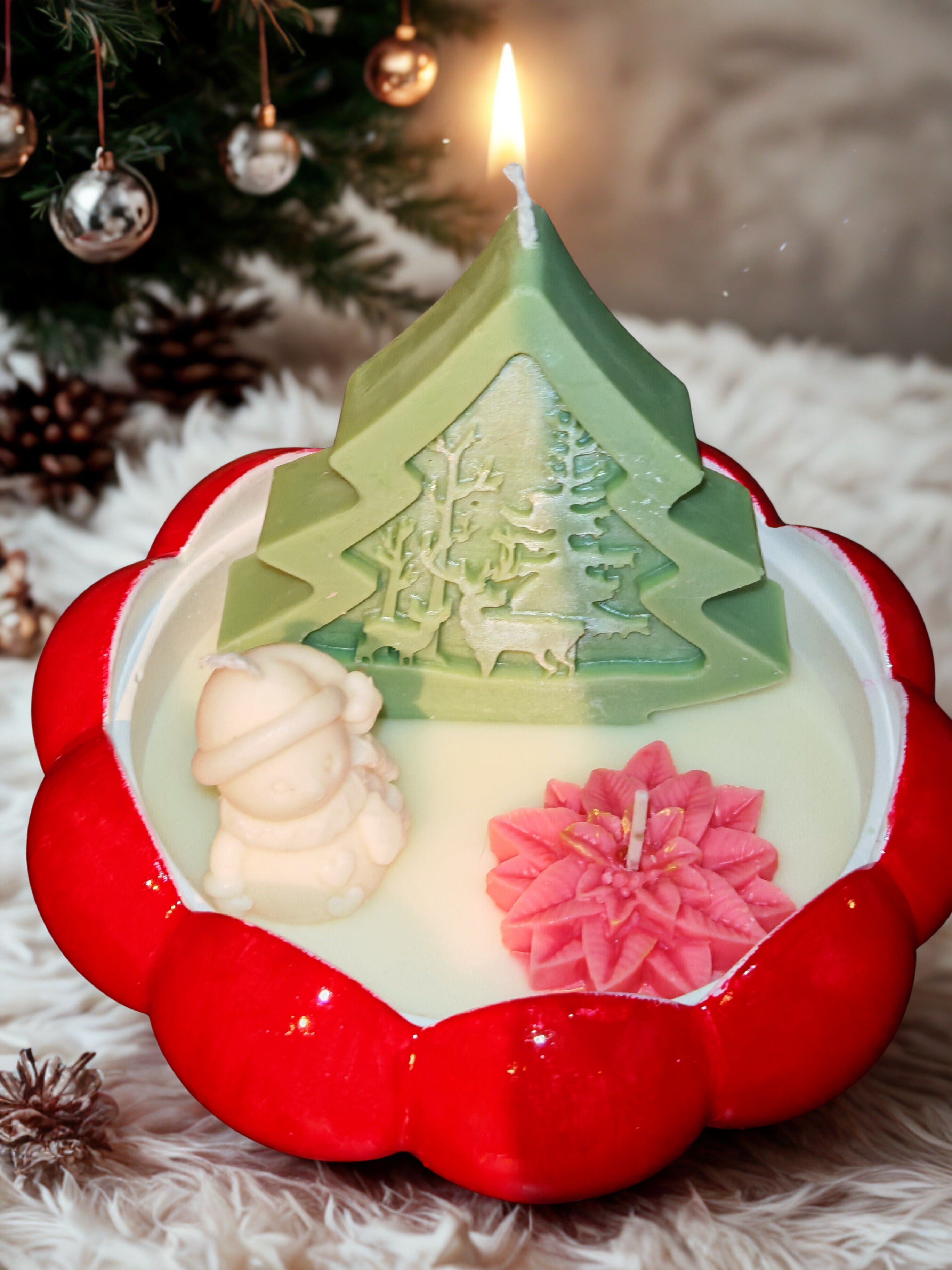 Christmas Candle in Ceramic Gypsum Bowl