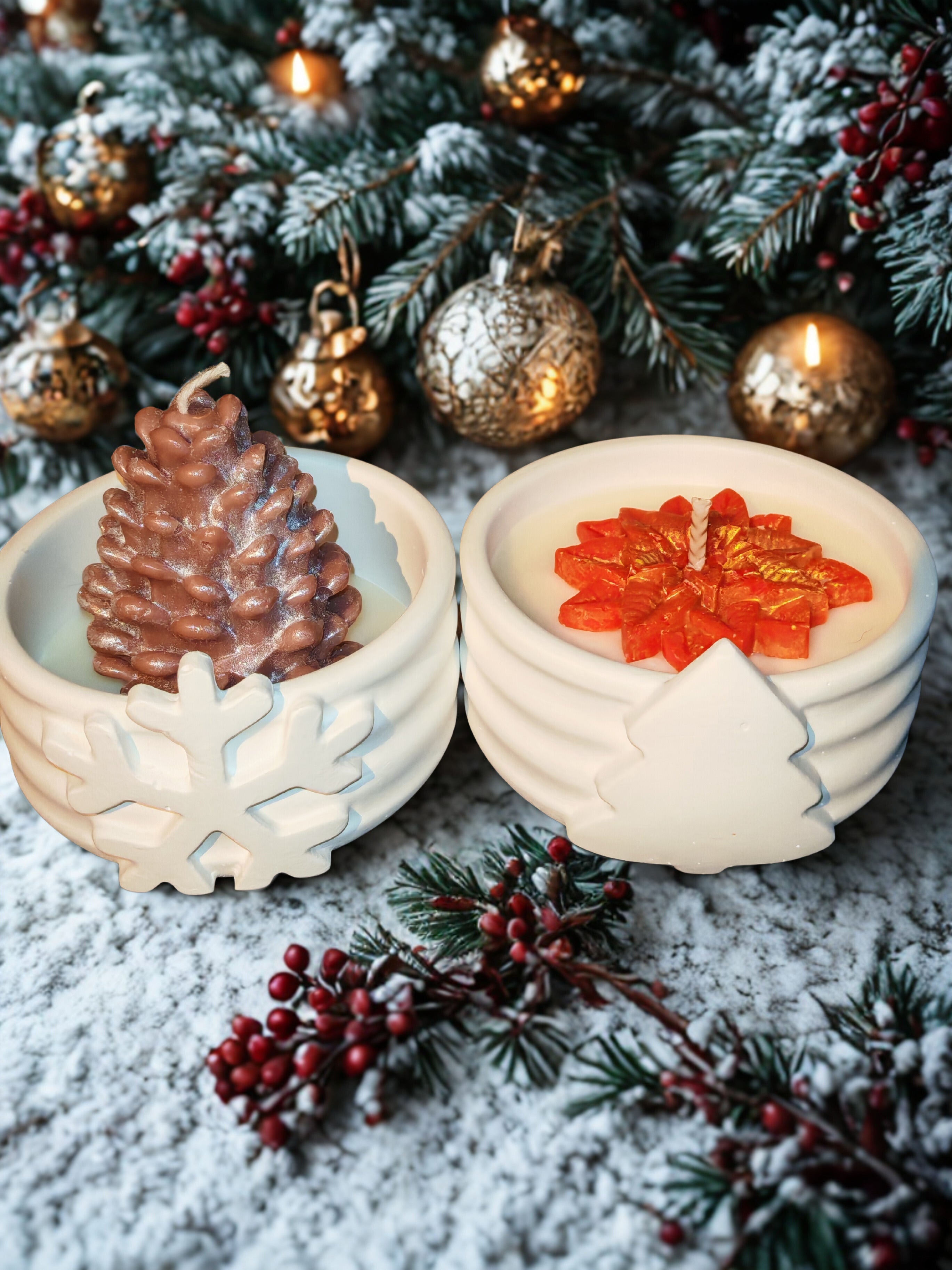 Christmas Candle in Ceramic Gypsum Bowl&nbsp;