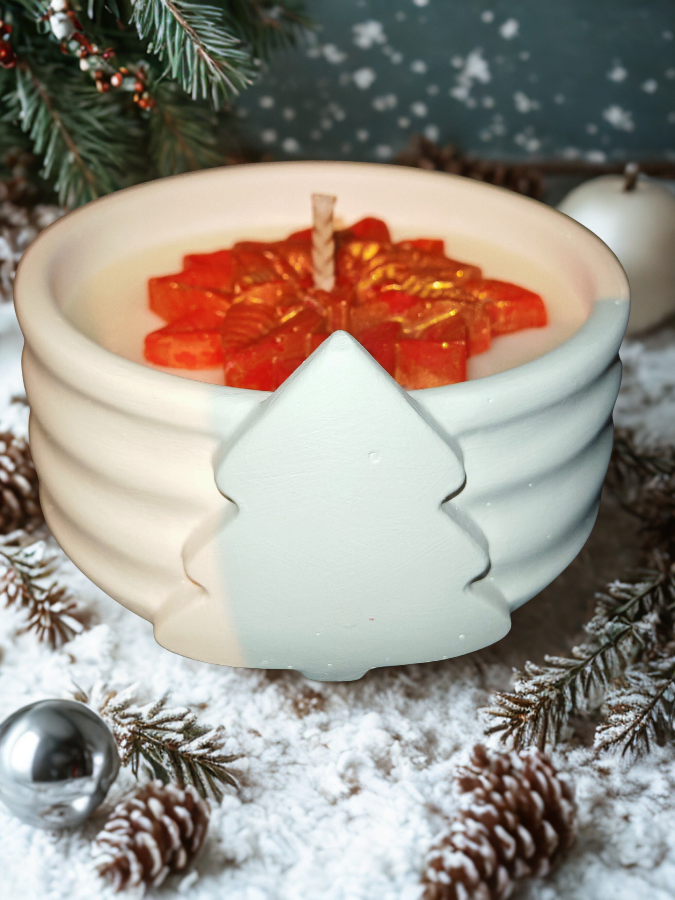 Christmas Candle in Ceramic Gypsum Bowl&nbsp;