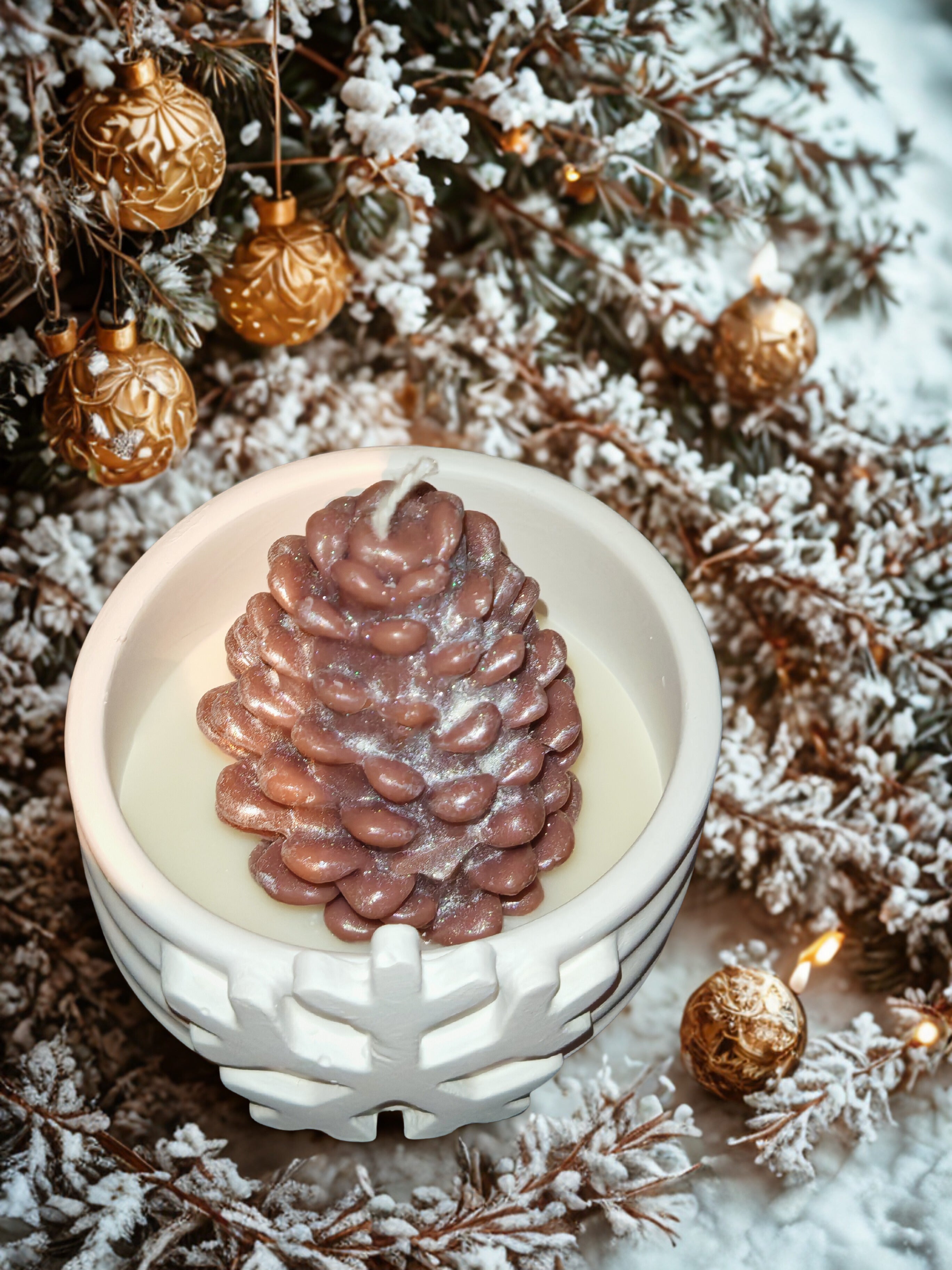 Christmas Candle in Ceramic Gypsum Bowl&nbsp;