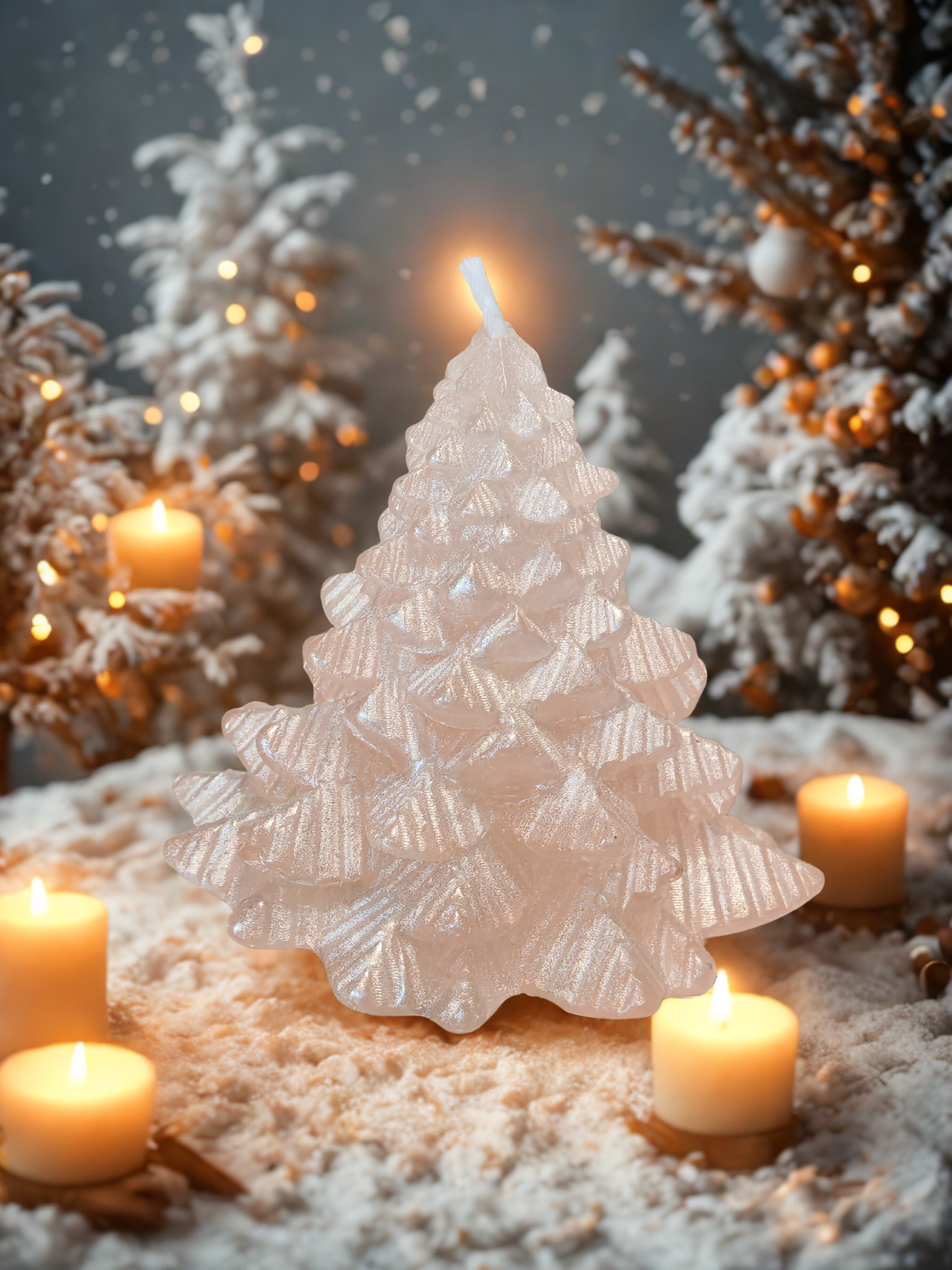 Christmas Village Gift Set – 3 Gel Wax Trees 55 g, Holy Family Figurine and Display Tray