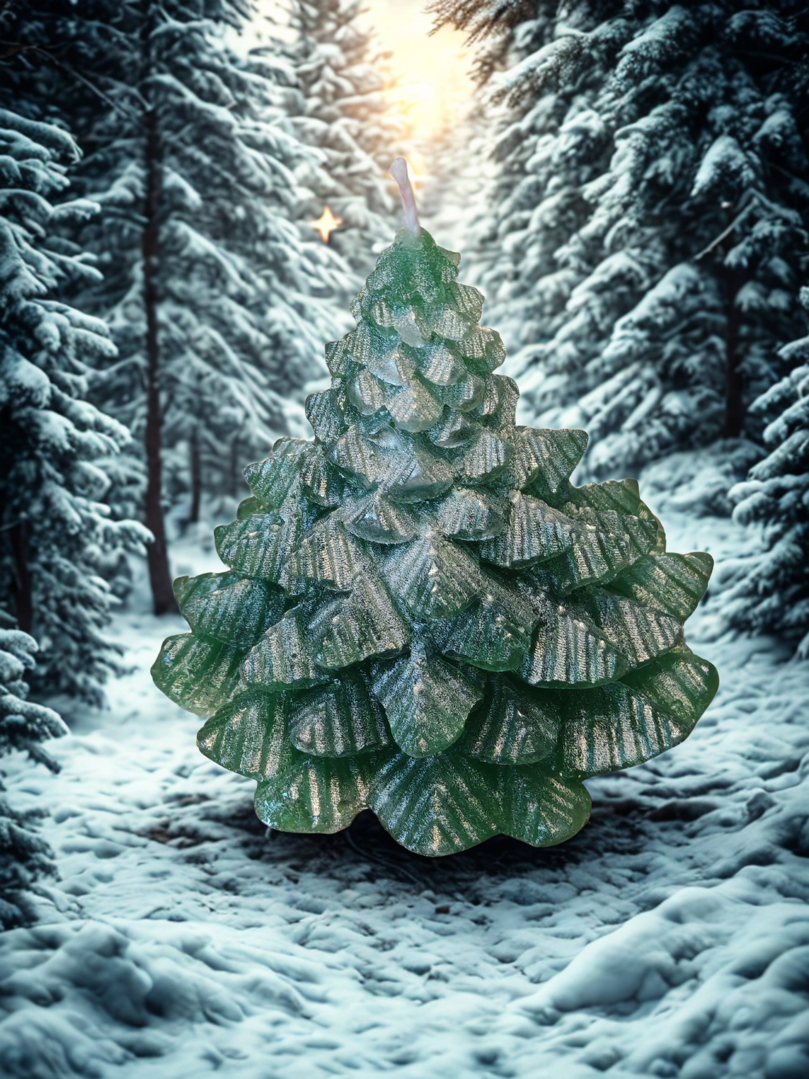 Christmas Village Gift Set – 3 Gel Wax Trees 55 g, Holy Family Figurine and Display Tray