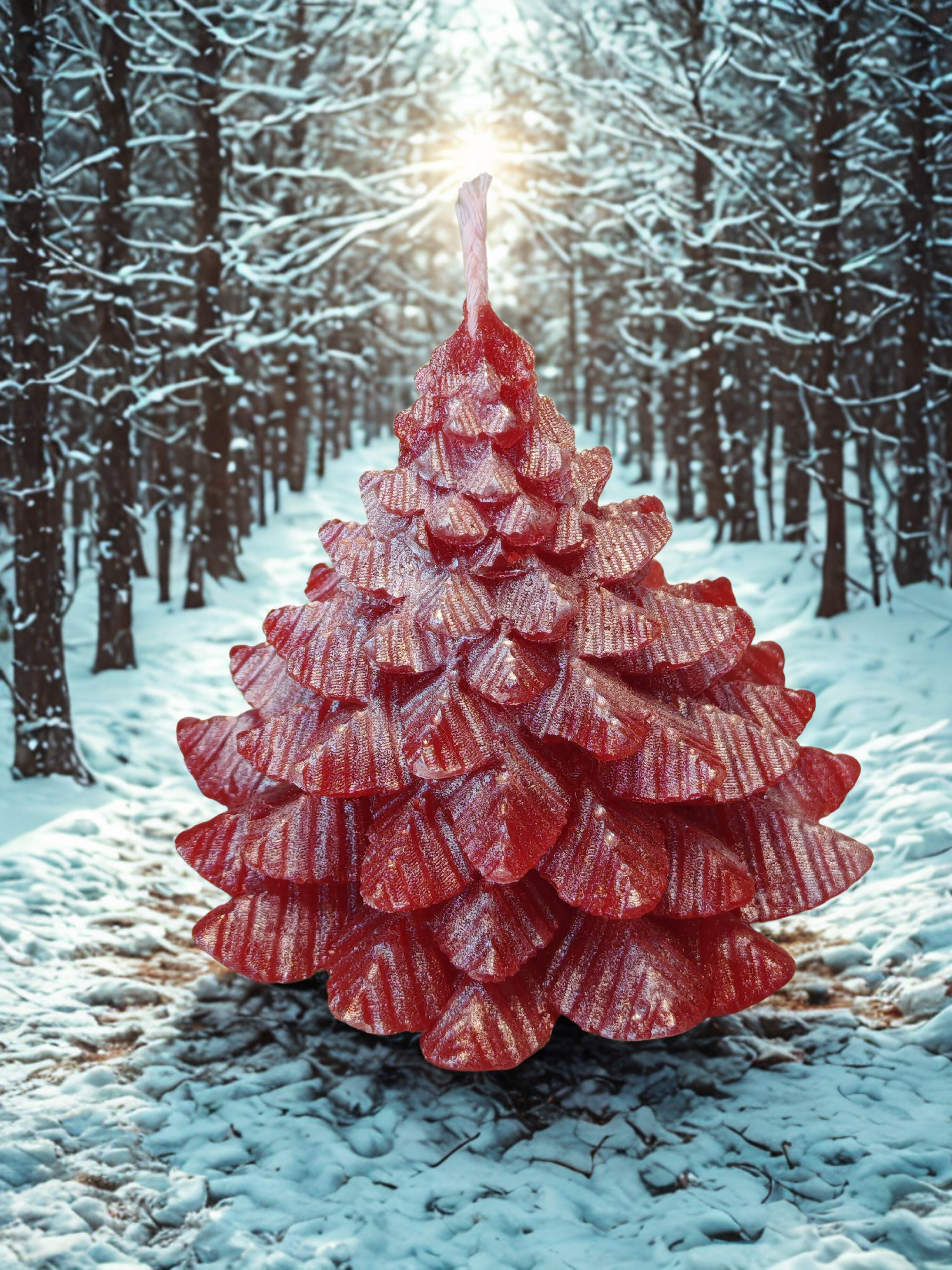 Christmas Village Gift Set – 3 Gel Wax Trees 55 g, Holy Family Figurine and Display Tray