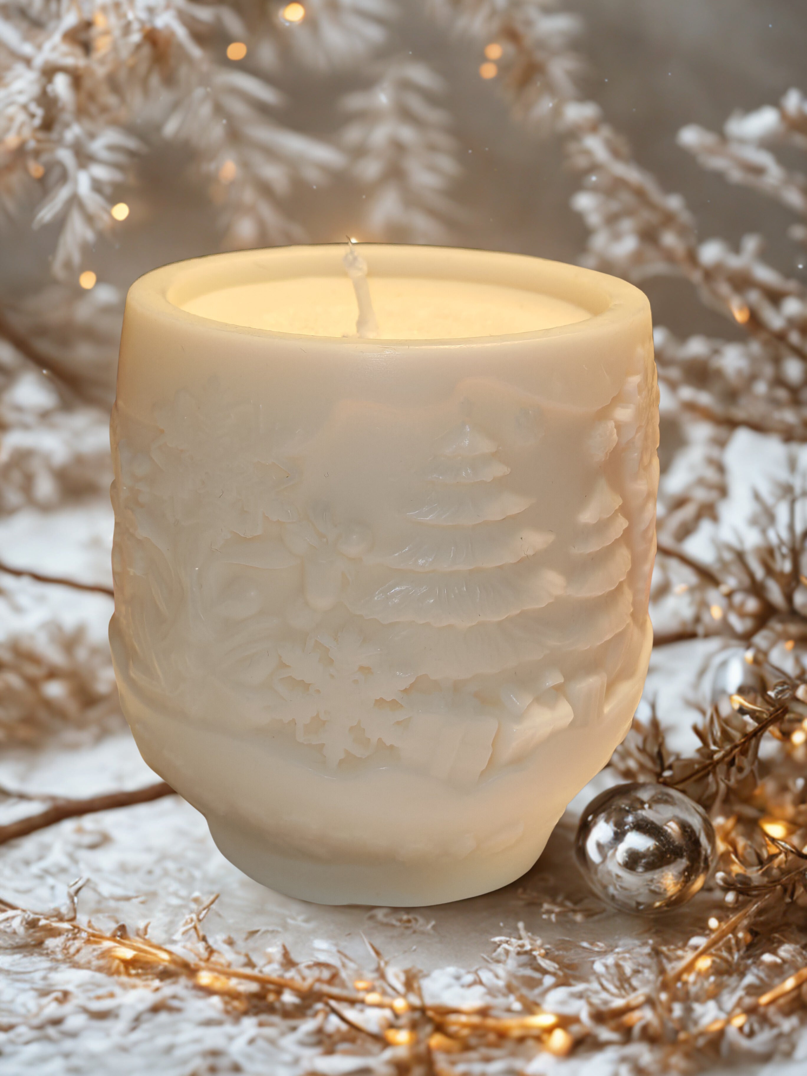 Christmas Decorative Bouquet with Ceramic Gypsum Vase and Matching Candle