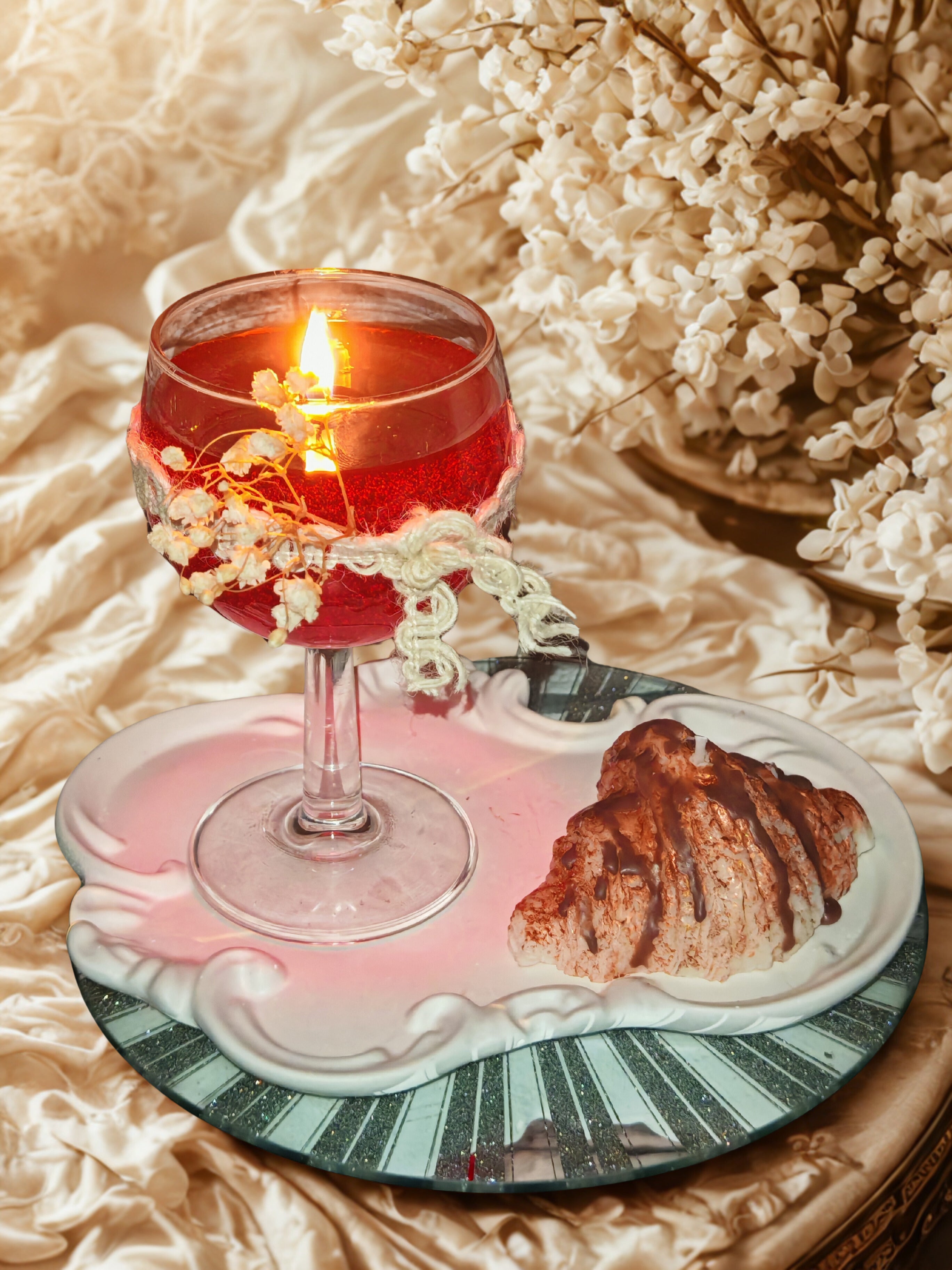 Festive Wine Glass and Croissant Candles
