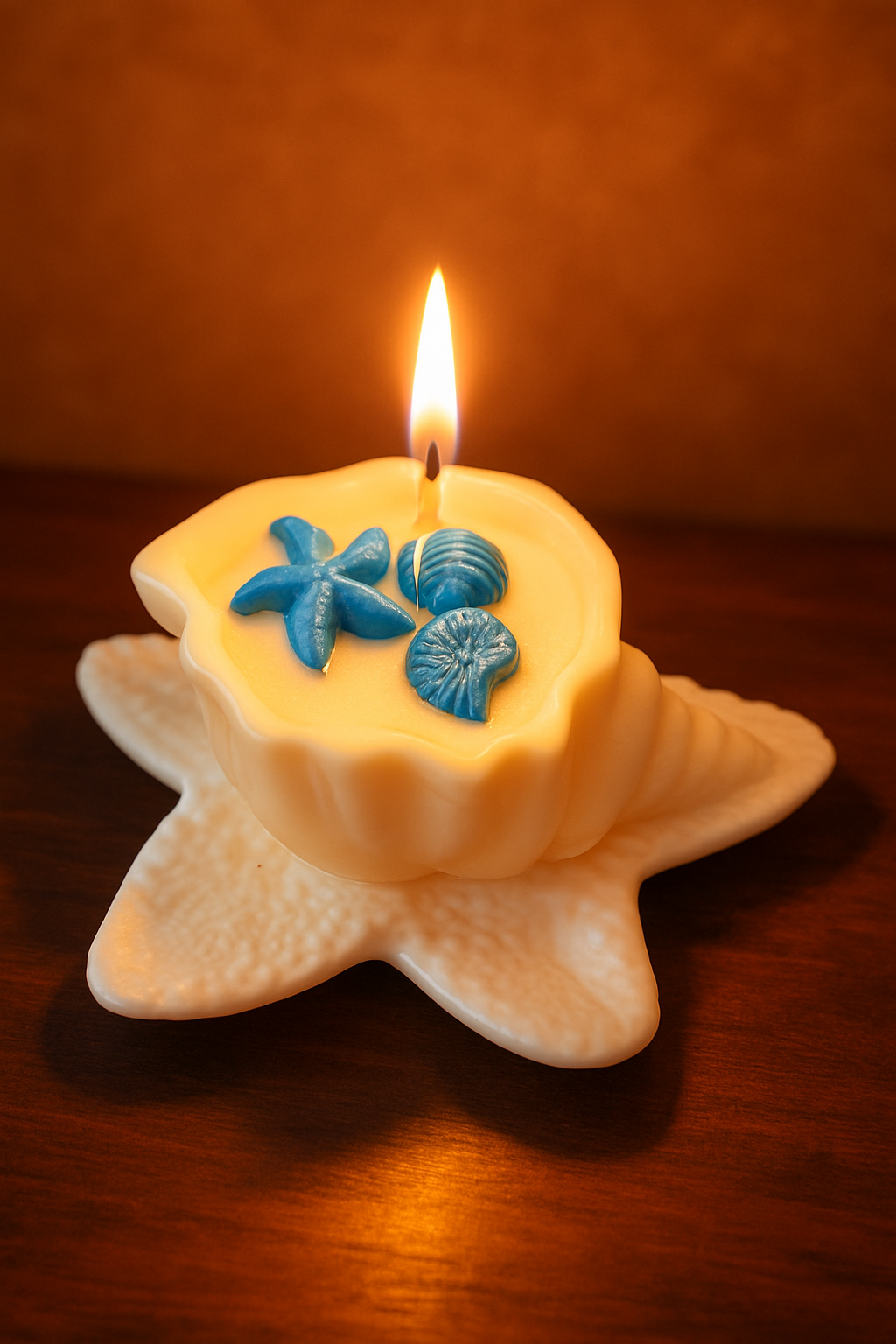 Seaside Candle Gift Set - Handmade Shell Candle with Gypsum Ceramic Starfish Plate